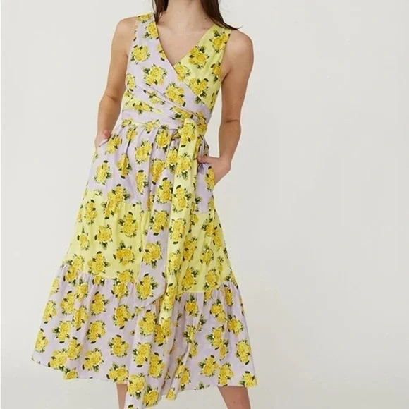 Rachel Antonoff Lilac Yellow Tie Wrap Midi Maxi Size 4 - Picture 2 of 5